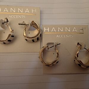 HANNAH Accents Gold Hoops with White and Black Stripe Detail